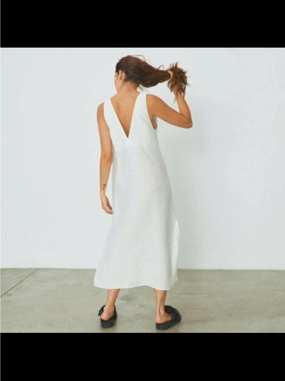 Lunya Linen Silk Double V Midi Dress Blue Pinstripe - Picture 11 of 11
